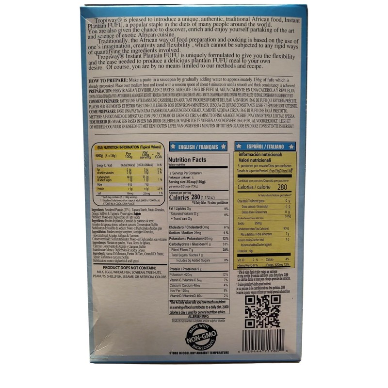 Tropiway Instant Plantain fufu Autentic 24 oz, (680g)