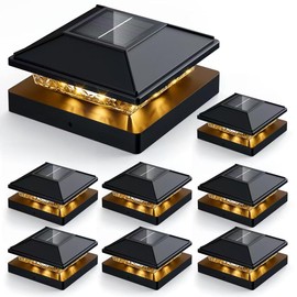 JOFIOS Post Cap Lights 8pack, 4x4 Deck Fence Post Solar Lights Outdoor with Warm White Lighting,Black Waterproof Solar Post Lights for Vinyl/Wood Posts to Decorate Fence, Deck,Garden, Patio