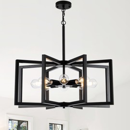 DWLGIGH Modern Chandelier, 27.5'' Large Black Chandelier Light Fixture Industrial Max 60'' Hanging Adjustable Farmhouse Chandeliers for Dining Room Entryway Living Room Kitchen (8-Light, E26)