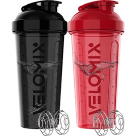 VELOMIX VELOMIX -2 Pack- 28 oz Protein Shaker Bottles for Protein Mixes - 2x Wire Whisk | Leak Proof Shaker Cups for Protein Shakes | Protein Shaker Bottle Pack | Shakers for Protein Shakes - Black&Red