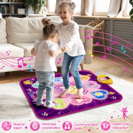KIZZYEA Dance Mat Toys for 3, 4, 5, 6, 7, 8+ Year Old Girls, Music Dancing Pad with 7 Game Modes, LED Lights, Built-in Music, Adjustable Volume, Birthday Gifts for 3-12 Years Old Girls
