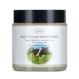 YBHMO Beef Tallow Moisturizer,Beef Tallow for Skin,Organic Grass Fed Beef Tallow with Raw Honey Moisturizing Cream, Whole Body & Face Moisturizer（4oz）