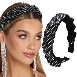 Firuilo Wide Colorful Headbands Rhinestones Crystal Hair Bands Sparkly Bling Pleated Hair Hoop Party Hair Accessories for Women(AB Crystal) (Type B)