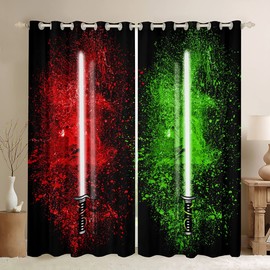 Feelyou Lightsaber Curtains Red Green Tie Dye Curtains for Bedroom Living Room for Kids Boys Teens Future Technology Windows Drapes Soft Lightweight Room Decoration,52 X 84 Inch,2 Panels