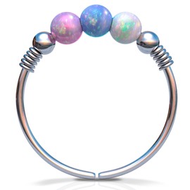 Helix Hoop Earring - 24G Silver 2 mm tiny opal helix earring - white opal cartilage earring, silver cartilage hoop