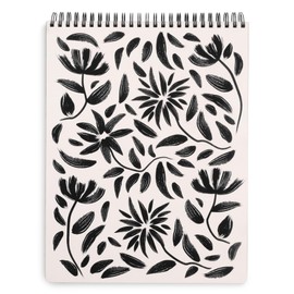 Steel Mill & Co Large Top Spiral Notebook College Ruled for Journaling/School/Work, 11" x 8.5" with Durable Hardcover and 160 Lined Pages, Hand Drawn Black Floral