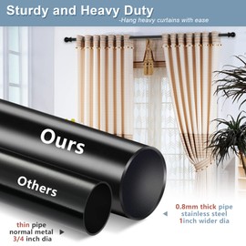 Extra Long Curtain Rods 120-inch To 170-inch,1”Heavy Duty for Living Room,Bedroom,Outdoor Patio,Metal Drapery Rod for 10-14.2 ft Curtain Pole With 4 Adjustable Brackets