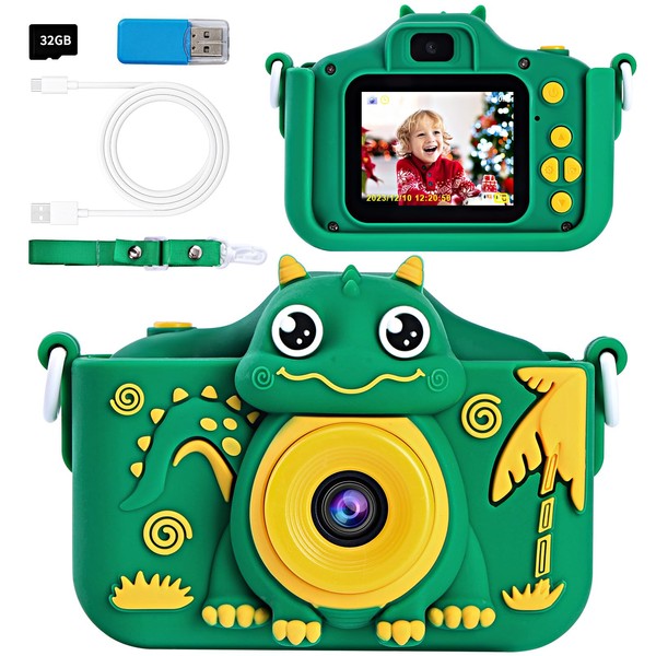 POSO Kids Camera, Kids Camera, Children's Toy Camera, TypeC Charging, 40 Megapixels, 1080P HD Video Camera, Digital Camera, 2.0 Inch IPS Screen, 32 GB Card Included, 8x Zoom, Selfie Function, Ideal for 3-12 Years Old, Boys, Girls, Birthdays, New Years, C