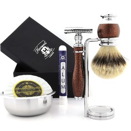 Top Class Men's Shaving Set >Top Grade Silver Tip Badger Brush, DE Safety (Blades Not Included), Dual Stand, Bowl & Soap