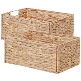 Vagusicc Wicker Storage Basket, Set of 2 Hand-Woven Storage Baskets for Organizing, Small Wicker Basket for Toilet Paper, Foldable Large Cube Storage Organizer Basket Bins for Shelves (Water Hyacinth)