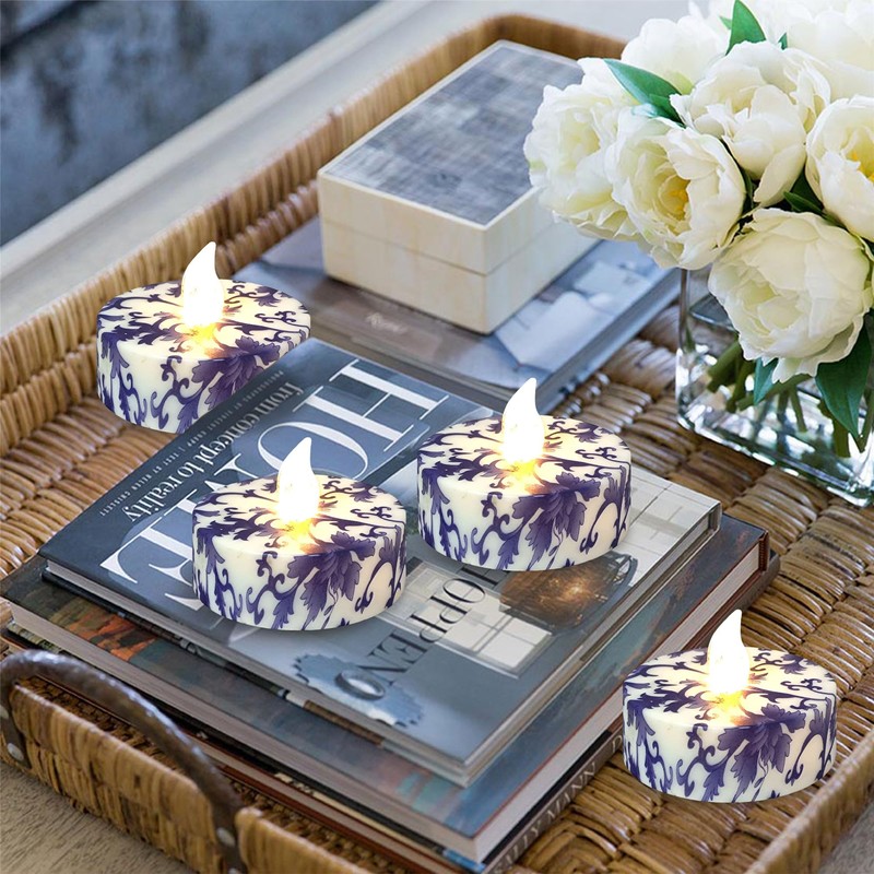 Gedengni Floral Flameless Tealights with Remote - 12 Pack Blue