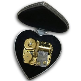 Tin Alloy Heart Shaped Wind up Music Box with Sankyo Musical Mechanism Tune: Can't Help Falling in Love