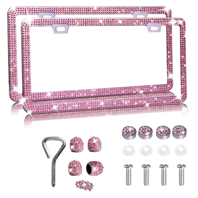 MAYEHAY Pink License Plate Frame 2 Packs Bling License Plate