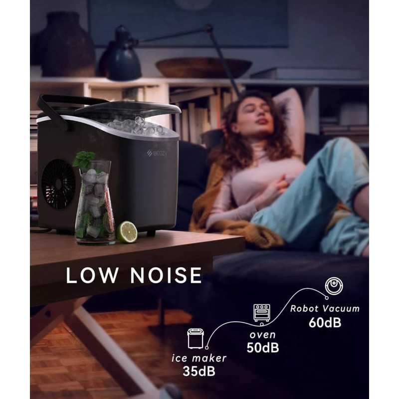 ecozy Portable Countertop Ice Maker -, Self-Cleaning with Ice Bags,