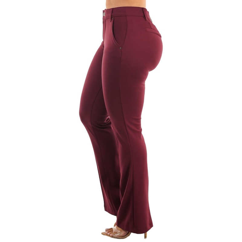 Moda Xpress Womens Juniors Butt Lifting High Waist Burgundy Bootcut
