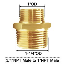 Joywayus 3/4" NPT Male × 1" NPT Male Brass Pipe Fitting Adapter