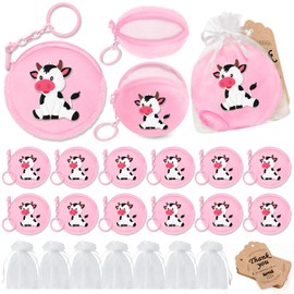 KeeStar 12 Pack Cow Coin Purse with Zipper Keychain,Wallet Bag Party Favors for Cow Birthday Party Decoration,Farm Animal Themed Baby Shower,School Carnival Rewards,Travel,Classroom Prize