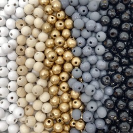 500 Farmhouse Colors 10mm Round Wood Bead Mix in Gold, Natural, White, Black and Gray