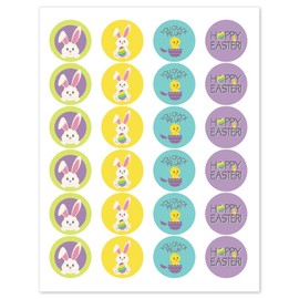 Big Dot of Happiness Hippity Hopptiy - Assorted Easter Bunny Party Circle Sticker Labels - 24 Count