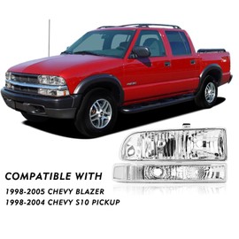 corkiauto Headlights Assembly Compatible with 1998-2004 Chevy S10 Blazer with Bumper Lamps, Black Housing Amber Corner