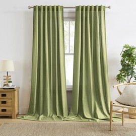 RAIN CITY Sage Green Curtains 144 Inches Long 2 Panels Set Back Tab Rod Pocket Light Filtering Semi Sheer Linen Textured Spring Summer Airy Draeps for Living Room Bedroom Boho Decor 50x144 12 FT
