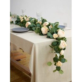MISSPIN 2pcs Artificial Flowers Garland Spring Eucalyptus Garland Vintage Fake Flower Peony Rose Vine Greenery Decorative Wall Hanging Plant for Wedding Arch Door Arrangement Party Decor