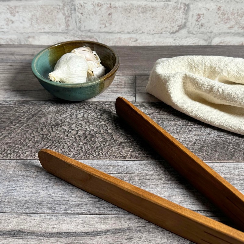 American Handmade Maple and Walnut Wooden Tongs with Spring Action,