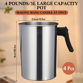 Ziliny 4 Pcs Candle Making Pouring Pot Wax Pouring Pitcher with Dripless Spout and Heat Resisting Handle Aluminum Wax Melter for DIY Candle Making Kits(3 L)