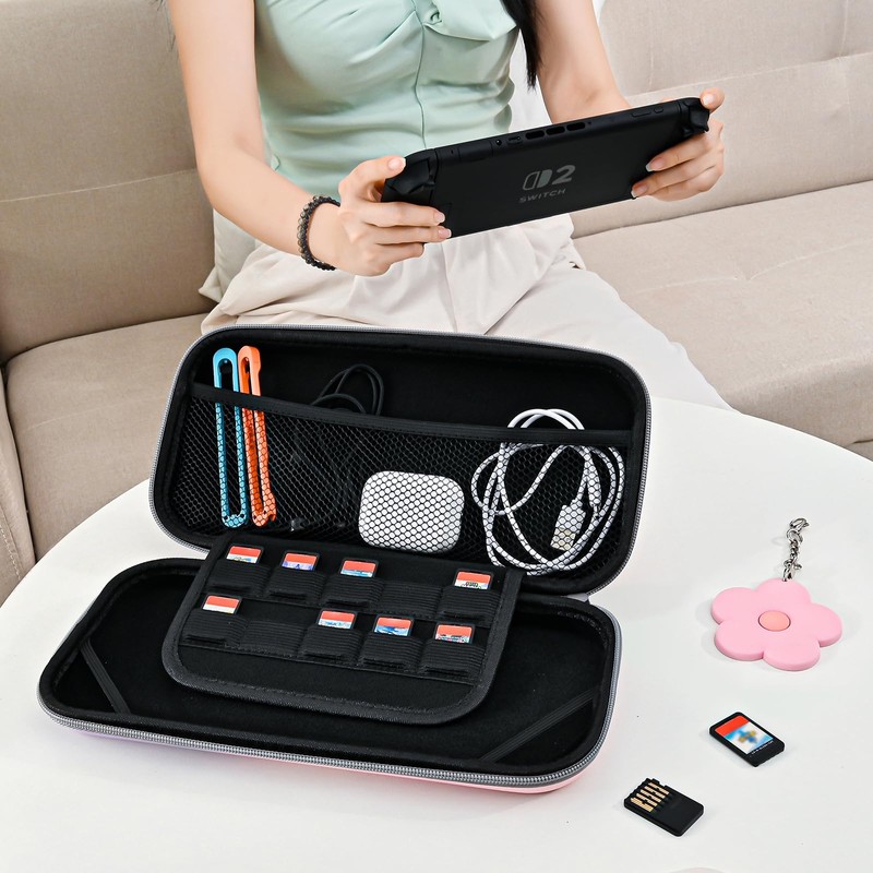 DLseego Switch2 ケース バッグセット スイッチ2 カバー スイッチ第2世代 ケース Switch2 収納バッグ（収納バッグ*1+花ストラップ*1）ゲームカード収納