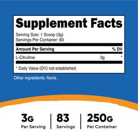 Nutricost Pure L-Citrulline (Base) Powder 250 Grams