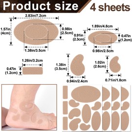 Pndeyo 4 Sheets Moleskin Adhesive Pads, Multi-Shapes Moleskin Tape, Moleskin Strips Prevention Pads Anti-Wear Mole Skin Patch for Feet Heels- Nude Color