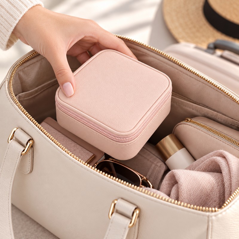 Portable Jewelry Case, PU Leather Travel Box, Earring and Ring