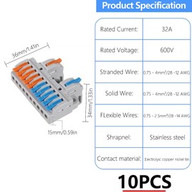 10PCS Lever Wire Connectors, 2 in 10 Out Quick Wire Connectors, Electrical Lever Nuts Wire Connectors Push-in Conductor Terminal Block AWG 28-12