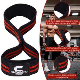 Lifting Straps Padded Grip Figure 8 Wrist Straps Weight Heavy Duty Double Loop Bodybuilding Training Gym Straps Hand Bar Non Slip Deadlift Support Strong Cuffs Powerlifting (Black/Red)