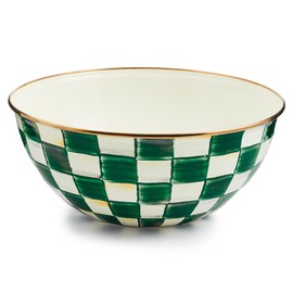 MACKENZIE-CHILDS Enamel Everyday Bowl, Serving Bowl for Entertaining, Large, Green-and-White Emerald Check