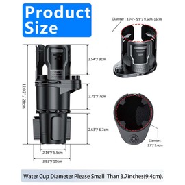 NATGIC Dual Car Cup Holders, 2 in 1 Car Drink Holders Multifunctional 360° Rotatable Car Cup Holder for Most Car Cup Holders and Car Interior Organizer (Black - Large Size)