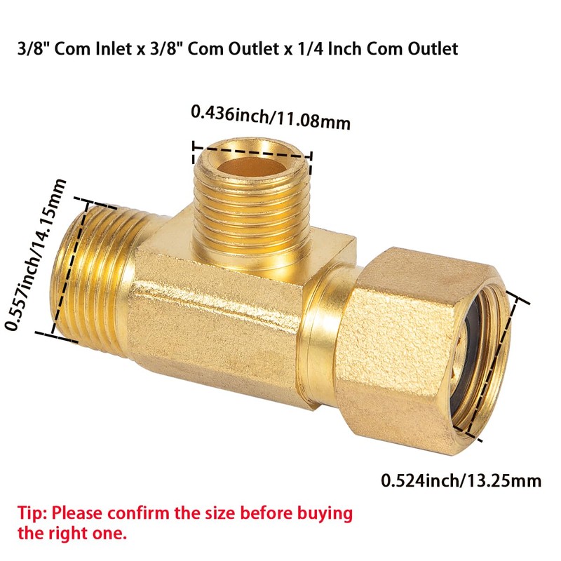 Breezliy Brass Angle Stop Add-A-Tee Valve 3/8" Compression Inlet by