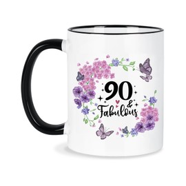 90th Birthday Gifts for Women 90th Birthday Cups 11Oz Gifts for 90 Year Old Woman,Birthday Mugs for Women 90 and Fabulous Mug,90th Birthday Gifts for 90 Year Old Woman Mom,Grandma,Aunt,Sister
