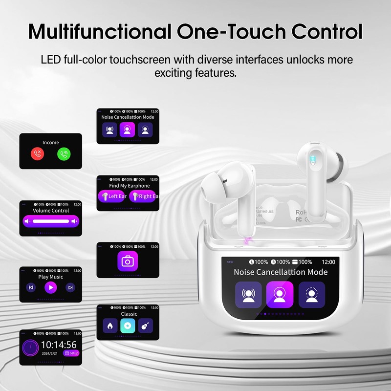 QXUFV Wireless Earbuds, Bluetooth 5.4 Headphones Multi-Function Touch Screen with