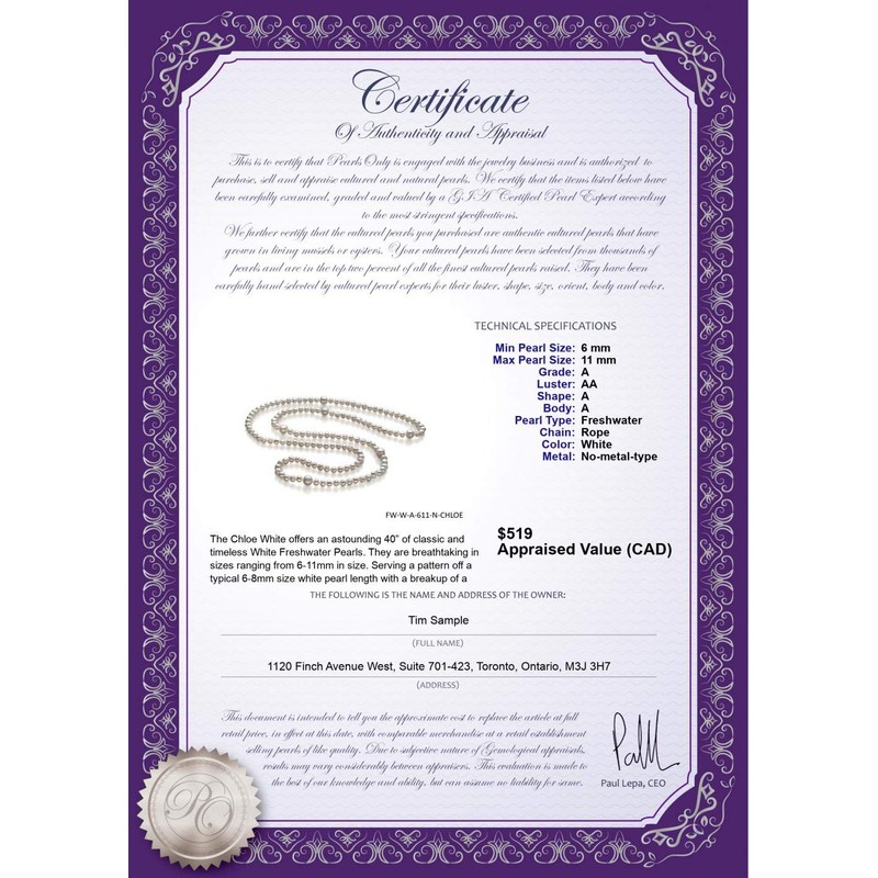 Chloe White 6-11mm A Quality Freshwater Cultured Pearl Necklace-40 in