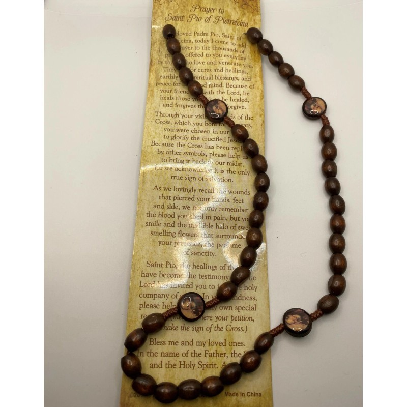 St. Pio Devotional Cord Rosary Wood - 19" L, 1