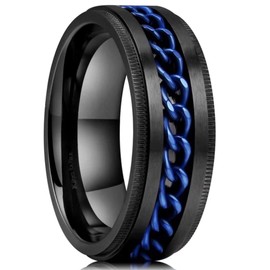 King Will Intertwine 8mm Fidget Ring Stainless Steel Blue Chain Ring for Men Spinner Mens Women Ring 8.5