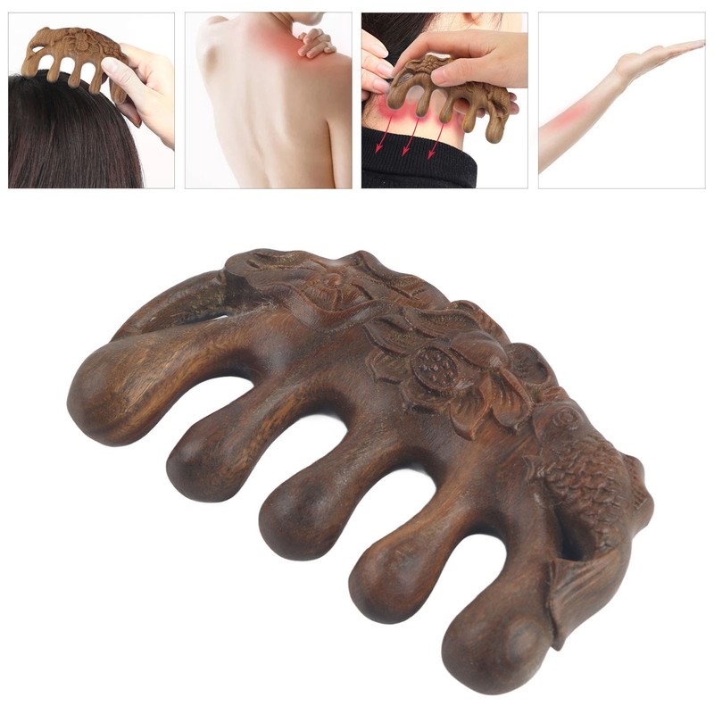 Meridian Wide Tooth Massage Comb Green Sandalwood Head Scalp Massage