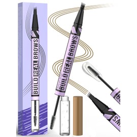 Vevivia Eyebrow Pen and Eyebrow Gel - Brow Pen 2-in-1 Eyebrow Pencils for Women with Micro-Fork Tip and Brow Gel Clear, Eyebrow Makeup for All-Day Defined, Fuller Brows, Light Brown