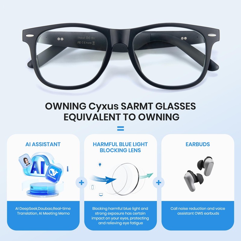 Cyxus AI Smart Glasses for Business Meetings - Real-Time Transcription