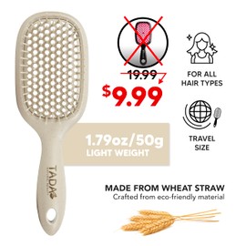 TADA Natural Beauty Hair Brush Detangler for Curly, Thick, Wavy, and Thin Hair - Ventilation Holes for Quick Drying and Styling, Detangler Brush for Women, Men, Kids (4 Colors) (Beige)