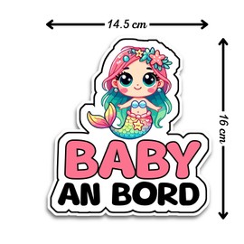 Baby on Board Sticker Car, Baby Mermaid Sticker, Baby Car Sticker 16 x 14.5 cm, Weatherproof and UV-Resistant Sticker Car, Sticker Baby and Car Baby for Safe Drives with Your Child