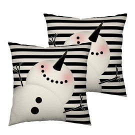 Kwlegh Cute Snowman Decoration Pillow Covers 20x20 Winter Black and White Striped Throw Pillowcases Two Sides Print Cotton Linen Cushion Case for Home Decor Couch Sofa 2 Pack