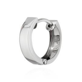 NKlaus Single 15 mm or 13 mm Hinged Hoop Earrings 925 Sterling Silver Rhodium-Plated High Gloss Unisex Earrings, Sterling Silver