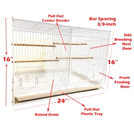 Aviary Canary Finch Budgie Lovebird Parakeet Breeding Breeder Bird Cage, 24"x16"x16"H (White, with Divider)